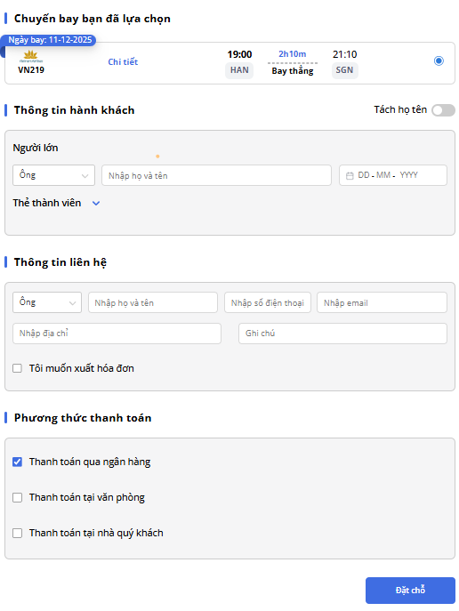 Nhập thông tin hành khách